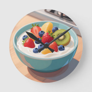 Reloj Redondo Mediano Tazón de Yogur de Fruta Fresca