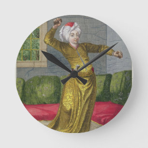 Reloj Redondo Mediano Tchingui, bailarín turco, siglo XVIII (grabado)