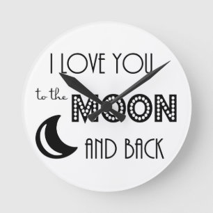 Reloj Redondo Mediano te amo hasta la luna y de vuelta negro blanco