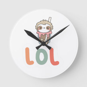 Reloj Redondo Mediano Té Burbuja Cute Kawaii Perezoso LOL