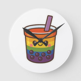 Reloj Redondo Mediano Té de burbuja arcoiris LGBTQ+ Orgullo