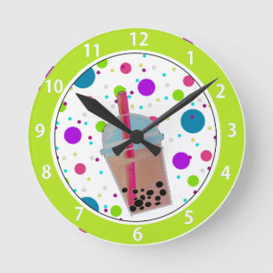 Reloj Redondo Mediano Té de la burbuja - fondo de la burbuja