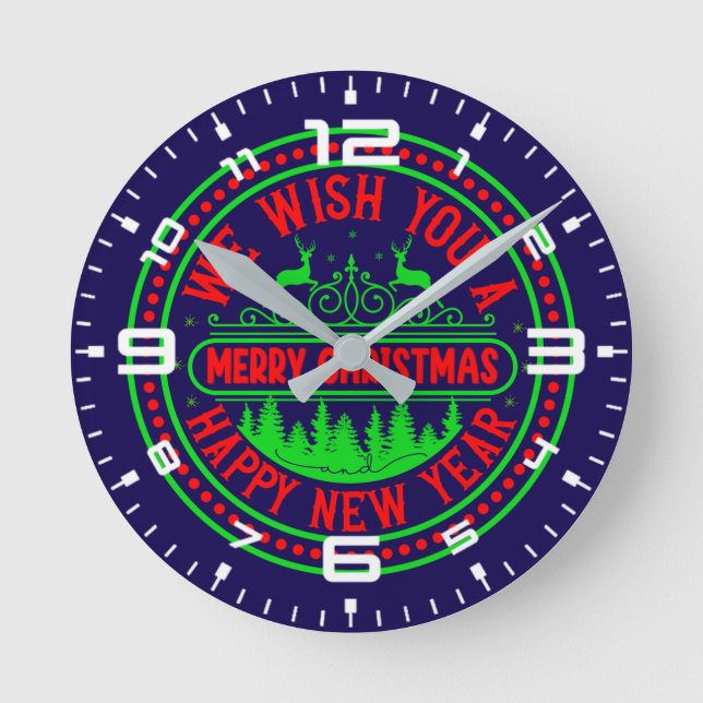 Reloj Redondo Mediano Te Deseamos Feliz Navidad Feliz Año Nuevo-66244 (Anverso)