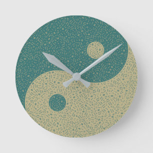Reloj Redondo Mediano Té Yin Yang Beige Notas Musicales