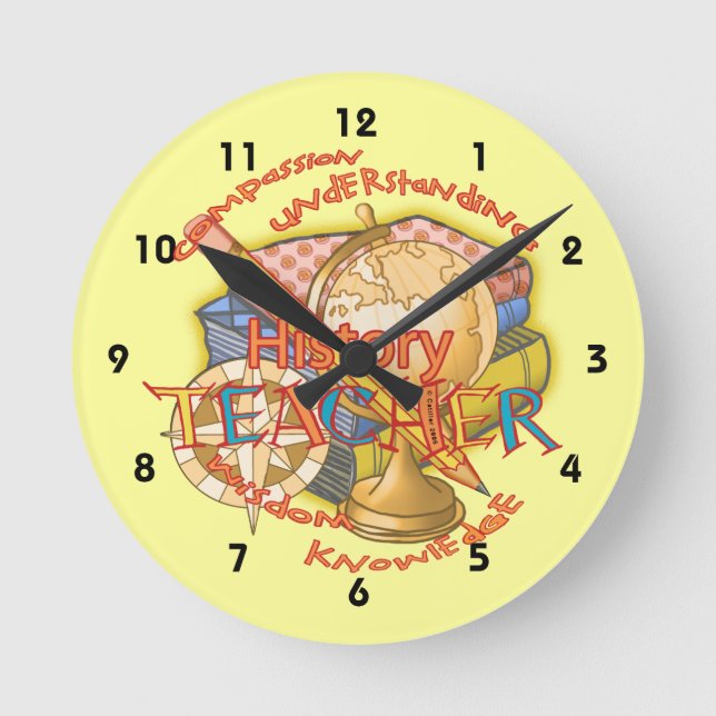 Reloj Redondo Mediano Teacher Motto de Historia (Anverso)