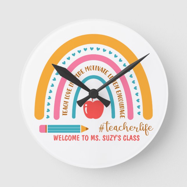 Reloj Redondo Mediano #Teacherlife Salón de clases personalizado del arc (Anverso)