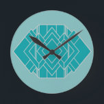 Reloj Redondo Mediano Teal Art Deco Quilt Inspired<br><div class="desc">This clock,  has an art deco quilt-inspired design of diamond shapes and a rectangle,  both in teal and silver,  on a field of lighter teal.</div>