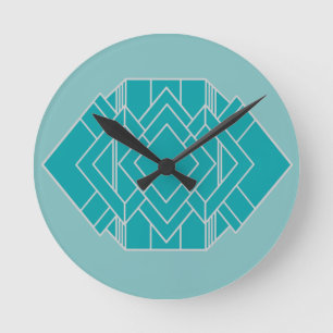 Reloj Redondo Mediano Teal Art Deco Quilt Inspired