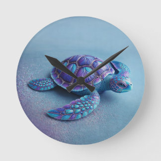 Reloj Redondo Mediano Teal Blue Purple Turtle Colorful Sea Turtle