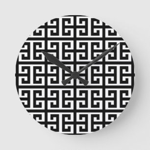 Reloj Redondo Mediano tecla griega blanca negra