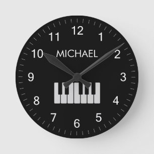 Reloj Redondo Mediano Teclado piano negro de músico personalizado