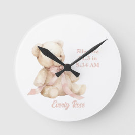 Reloj Redondo Mediano Teddy Bear Pastel Champagne Gold Baby Girl