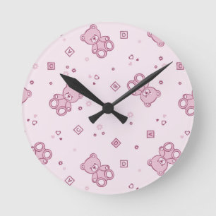 Reloj Redondo Mediano Teddy bears background Pink