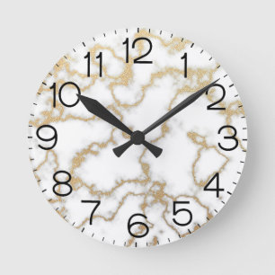 Reloj Redondo Mediano Tejido de mármol blanco Oro moderno lujo mínimo
