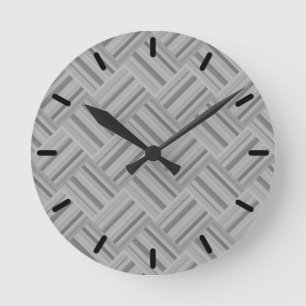 Reloj Redondo Mediano Tejido diagonal de rayas grises