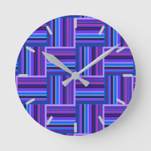 Reloj Redondo Mediano Tejidos de rayas azules y violetas