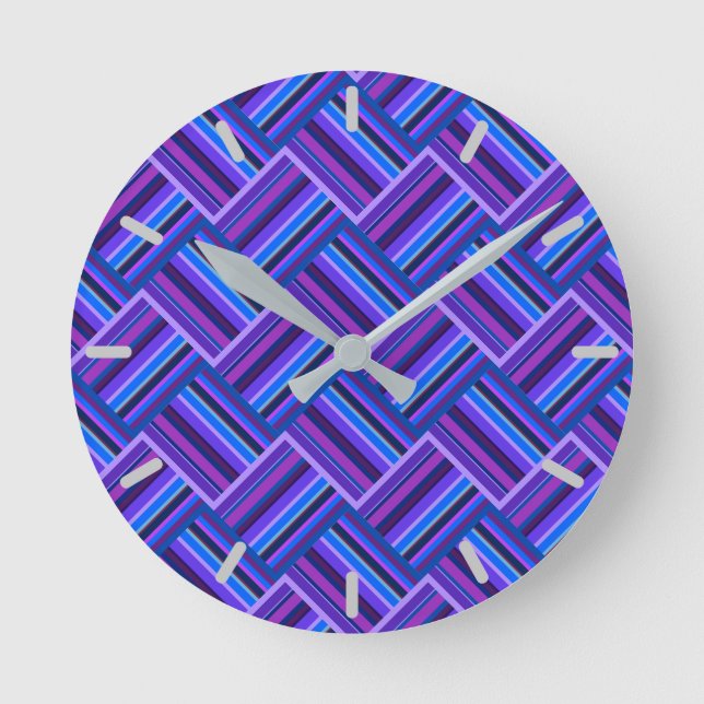 Reloj Redondo Mediano Tejidos de rayas azules y violetas (Anverso)
