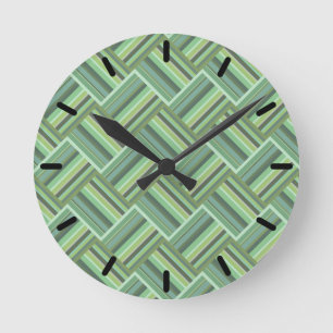 Reloj Redondo Mediano Tejidos de rayas verdes de oliva