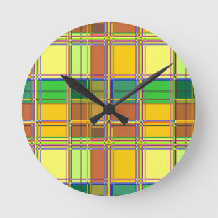 Reloj Redondo Mediano Tela Colorida Caribeña Madras Tartán