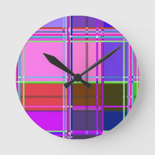 Reloj Redondo Mediano Tela de patrón de cuadros rosas Madras