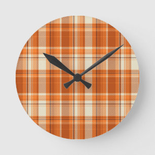 Reloj Redondo Mediano Tela escocesa anaranjada