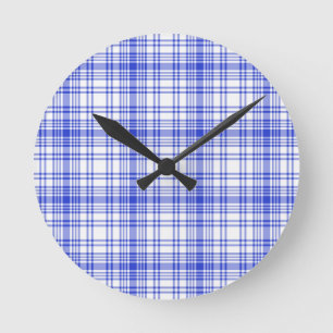 Reloj Redondo Mediano Tela escocesa blanca azul 2