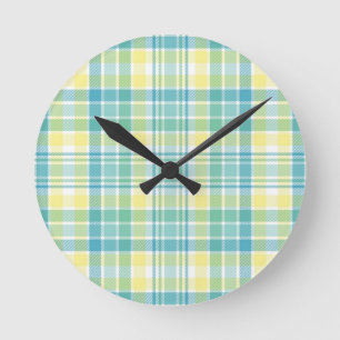 Reloj Redondo Mediano Tela escocesa en colores pastel