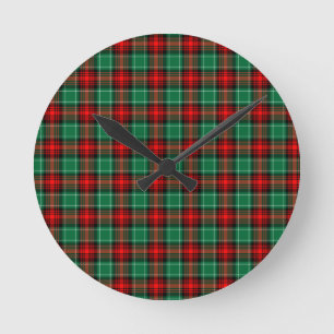 Reloj Redondo Mediano Tela escocesa verde roja del día de fiesta