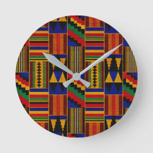 Reloj Redondo Mediano Tela Kente de estilo africano