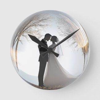Reloj Redondo Mediano Tema de Boda Romántico