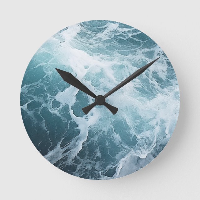 Reloj Redondo Mediano Tema de pintura de surf espuma de olas (Anverso)