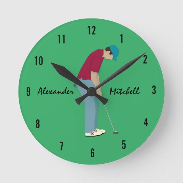 Reloj Redondo Mediano Tema del golf verde (Anverso)