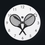 Reloj Redondo Mediano Tenis Clásico minimalista Blanco y Negro<br><div class="desc">Reloj minimalista temático del tenis</div>