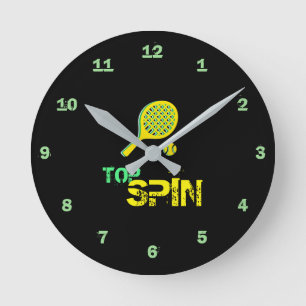 Reloj Redondo Mediano Tennis Sport Pop Art, Green & Yellow Racket & Ball