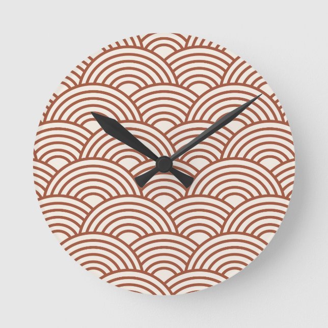 Reloj Redondo Mediano Terracota de óxido de onda de Seigaiha japonesa (Anverso)