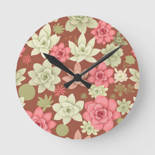Reloj Redondo Mediano Terracota Rosa Polvorienta Suculenta Floral Echeve