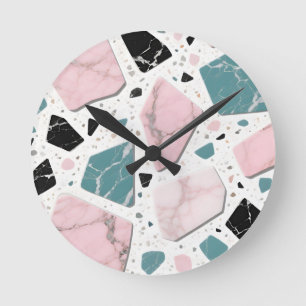 Reloj Redondo Mediano Terrazo Mármol Pastel Rosa Verde Moderno
