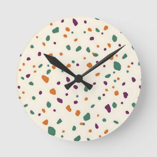 Reloj Redondo Mediano Terrazo Multicolor con Motivo de Guijarro Orgánico