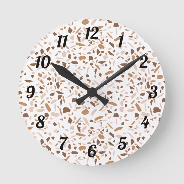 Reloj Redondo Mediano Terrazzo Brown y Beige y Blanco (Anverso)
