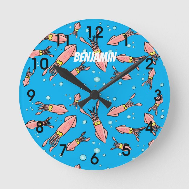 Reloj Redondo Mediano Testigo de personalizado de calamar rosado gracios (Anverso)