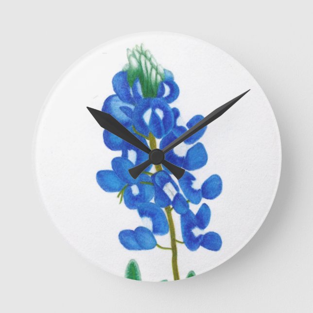 Reloj Redondo Mediano Texas Bluebonnet Wall Clock (Anverso)