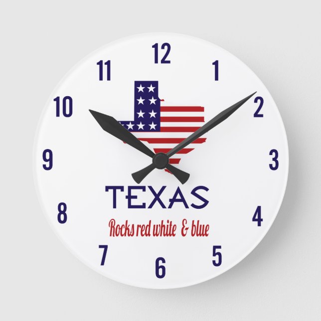 Reloj Redondo Mediano Texas Rocas Rojo Blanco & Azul (Anverso)
