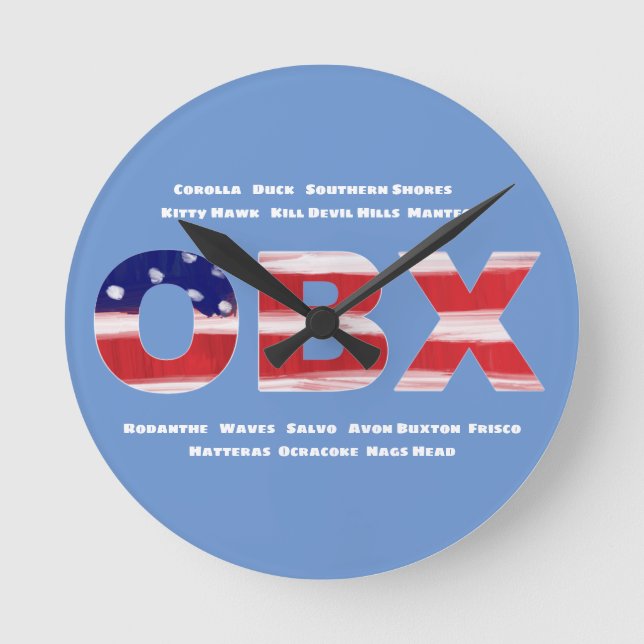 Reloj Redondo Mediano Texto De Bandera De OBX Y Ciudades (Anverso)