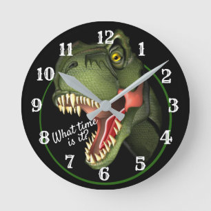 Reloj Redondo Mediano Texto personalizado Cute Scary T-Rex Dinosaurio gr