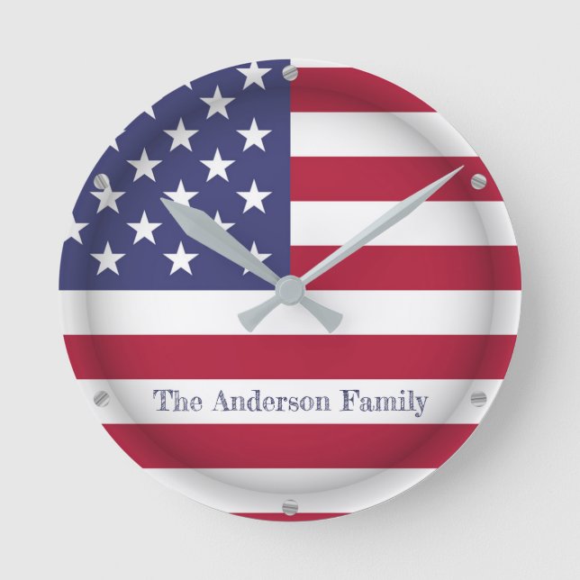 Reloj Redondo Mediano TEXTO personalizado Estados Unidos Orgulloso país  (Anverso)
