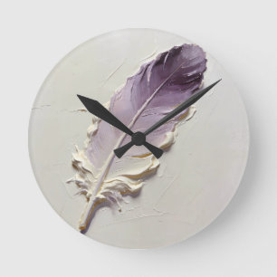Reloj Redondo Mediano Textura 3D Impasto Pluma Púrpura Elegante Minimal