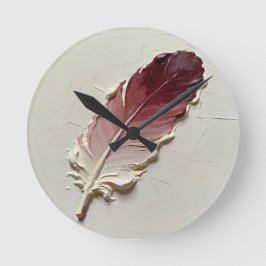 Reloj Redondo Mediano Textura 3D Impasto Pluma Púrpura Elegante Minimali