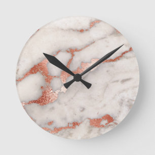 Reloj Redondo Mediano Textura color de rosa del mármol del oro