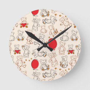 Reloj Redondo Mediano Textura Con Osos De Teddy