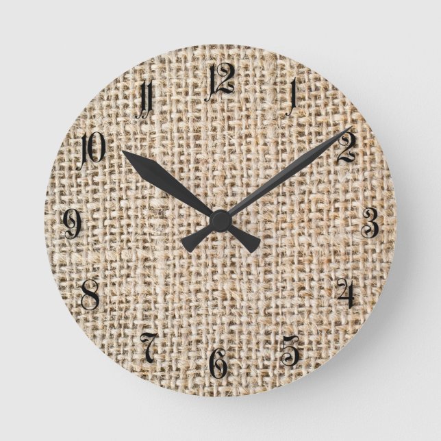 Reloj Redondo Mediano Textura de Burlap (Anverso)